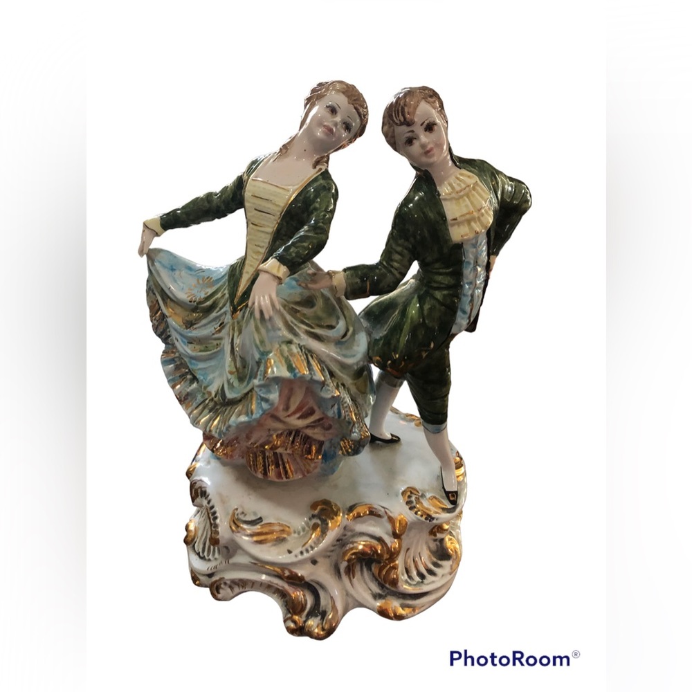 Italian signed dancing ball couple figurine, unknown artist; unknown era, flaws.